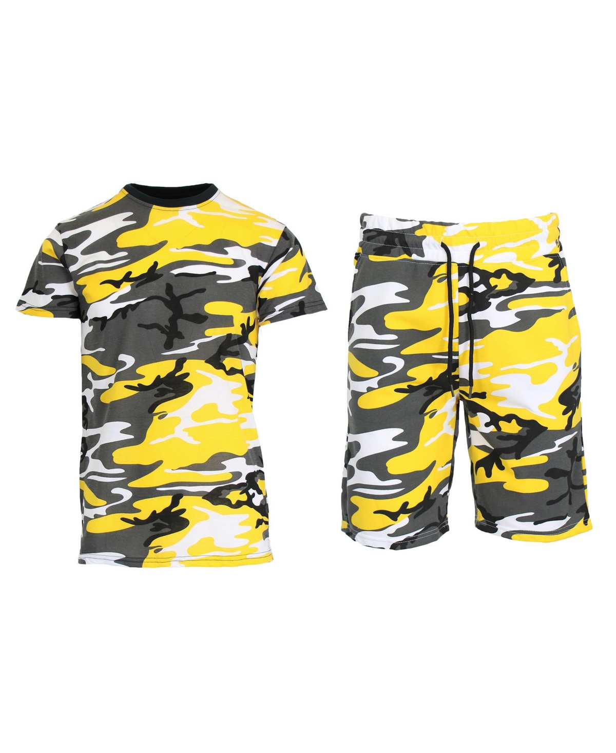 Galaxy By Harvic Men's Camo Short Sleeve T-shirt And Shorts, 2-piece Set In Yellow Camo