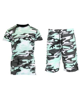 Galaxy By Harvic Men's Camo Short Sleeve T-shirt and Shorts, 2-Piece Set - Mint Camo