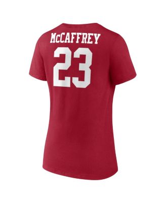 Women's Christian McCaffrey Scarlet San Francisco 49ers Player Icon Name and Number V-Neck T-shirt
