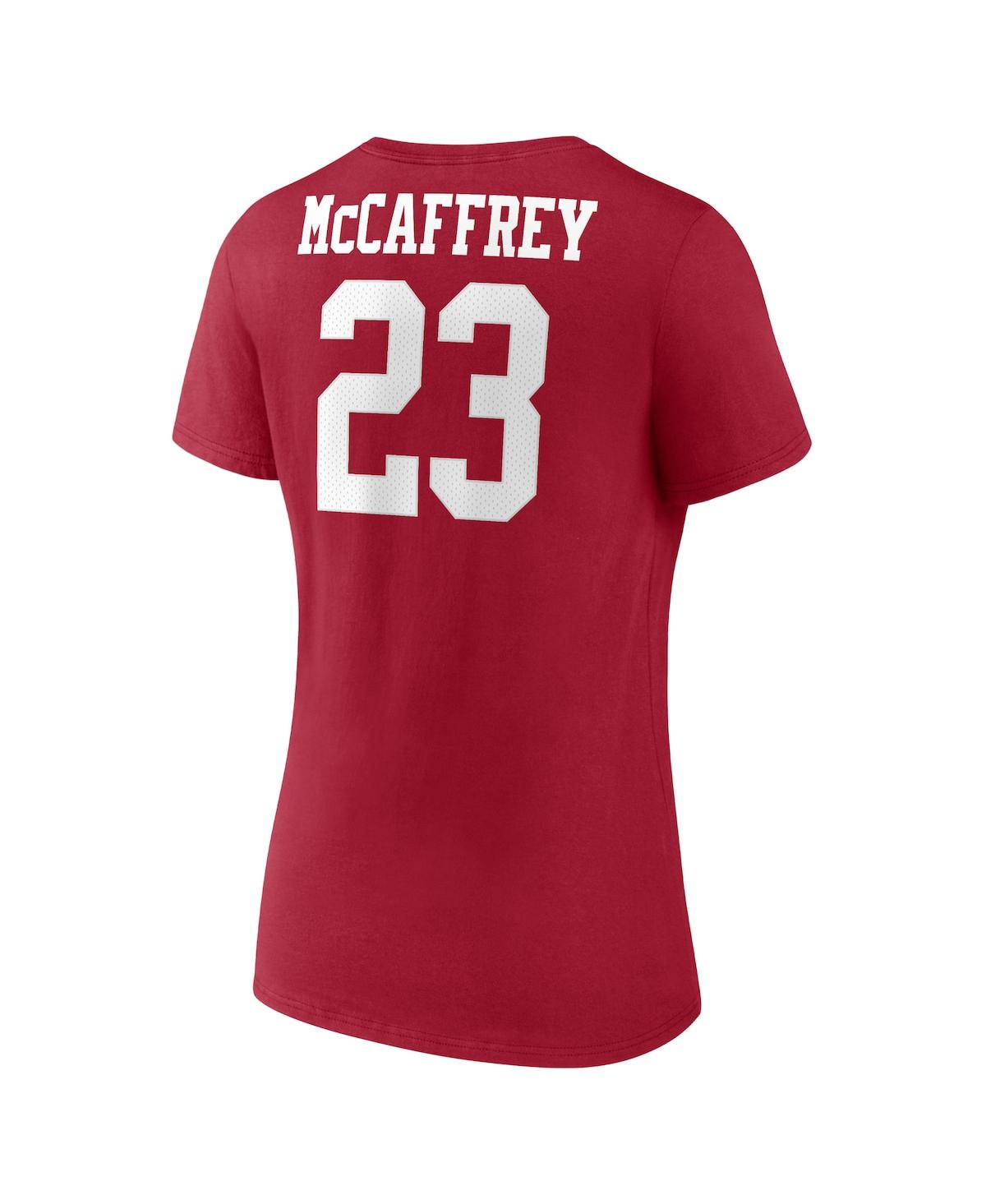 Women's Fanatics Christian McCaffreySan Francisco 49ers Player Icon Name and Number V-Neck T-shirt - Scarlet