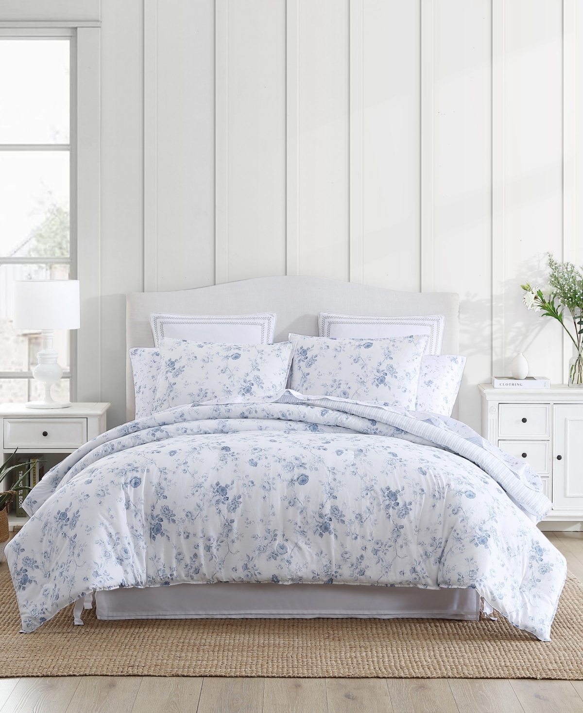 Shop Laura Ashley Belinda Cotton Reversible 2 Piece Comforter Set, Twin Xl In Chambray Blue