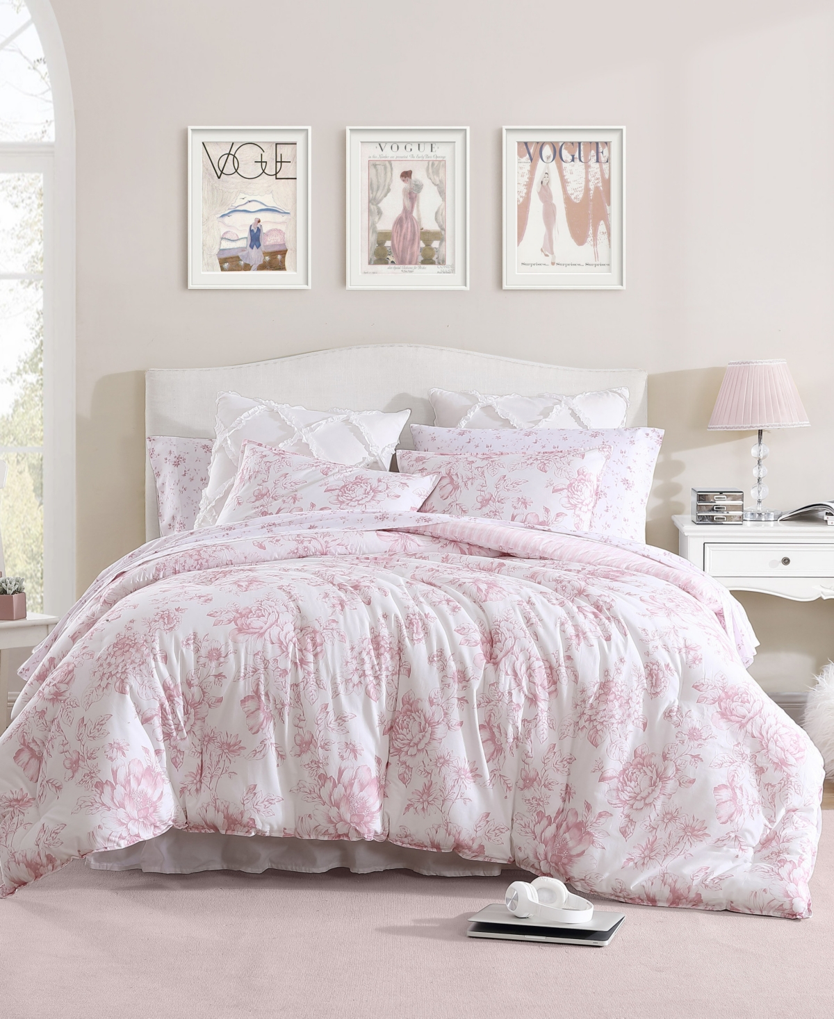 Shop Laura Ashley Delphine Cotton Reversible 2 Piece Comforter Set, Twin Xl In Mauve Pink