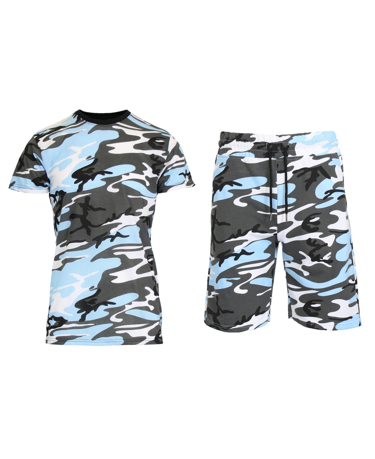 Galaxy By Harvic Men's Camo Short Sleeve T-shirt And Shorts, 2-piece Set In Light Blue Camo