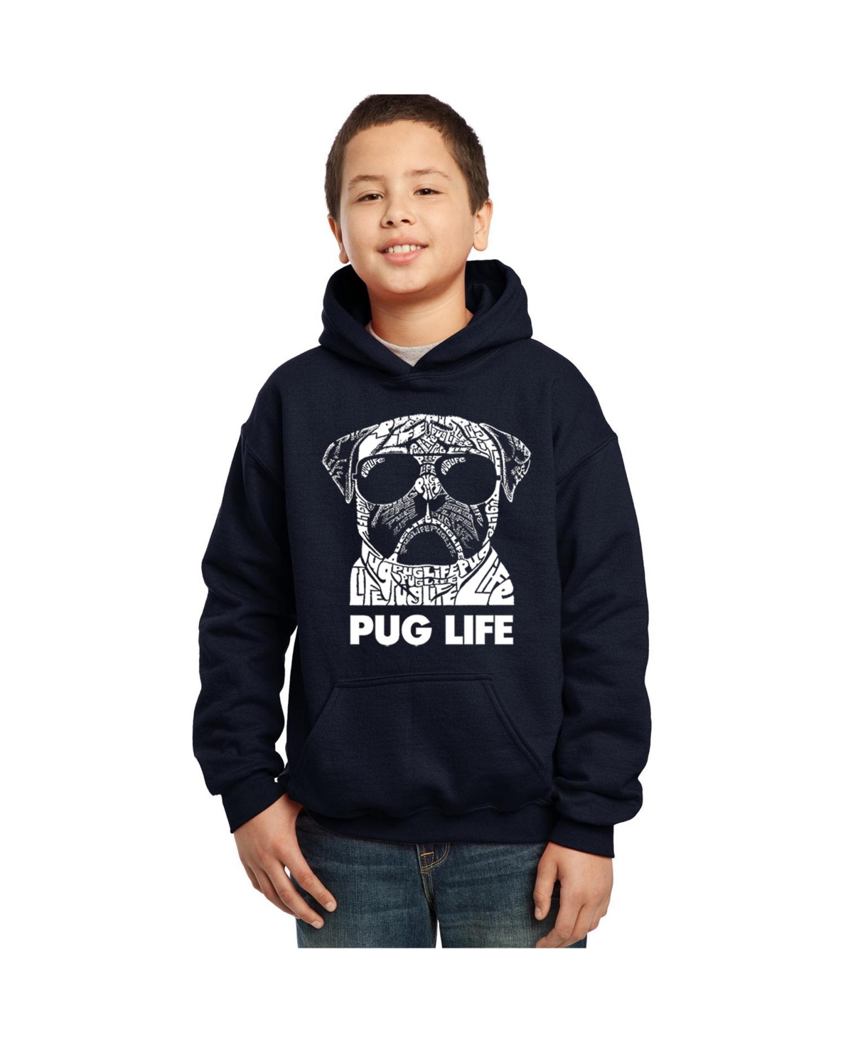 La Pop Art Boys Word Art Hooded Sweatshirt - Pug Life