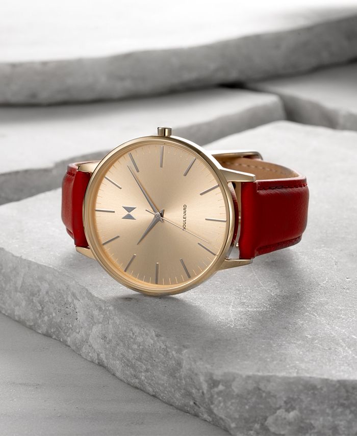 MVMT Women's Boulevard Red Leather Strap Watch 38mm - Macy's
