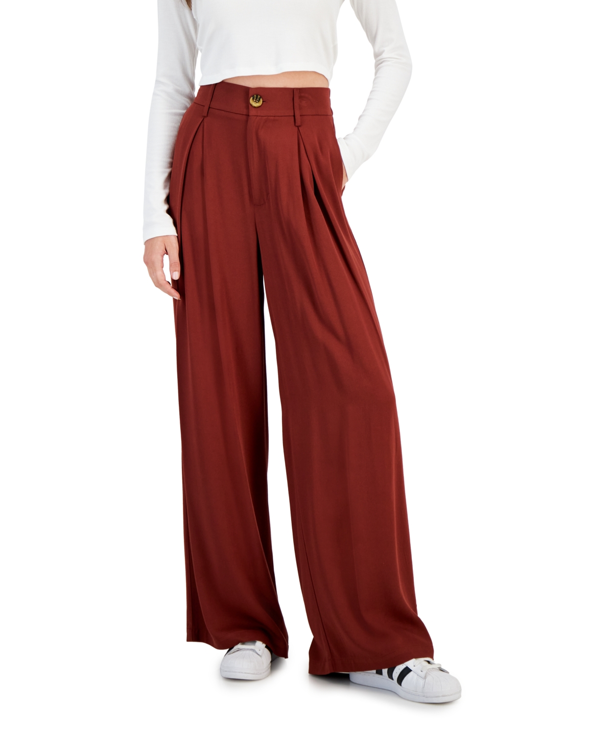 And Now This Women's Pleat-front Wide-leg Soft Pants In Sonoma Brick
