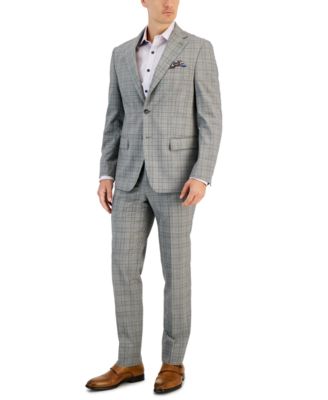 Mens Slim Fit Plaid Wool Suit Separates