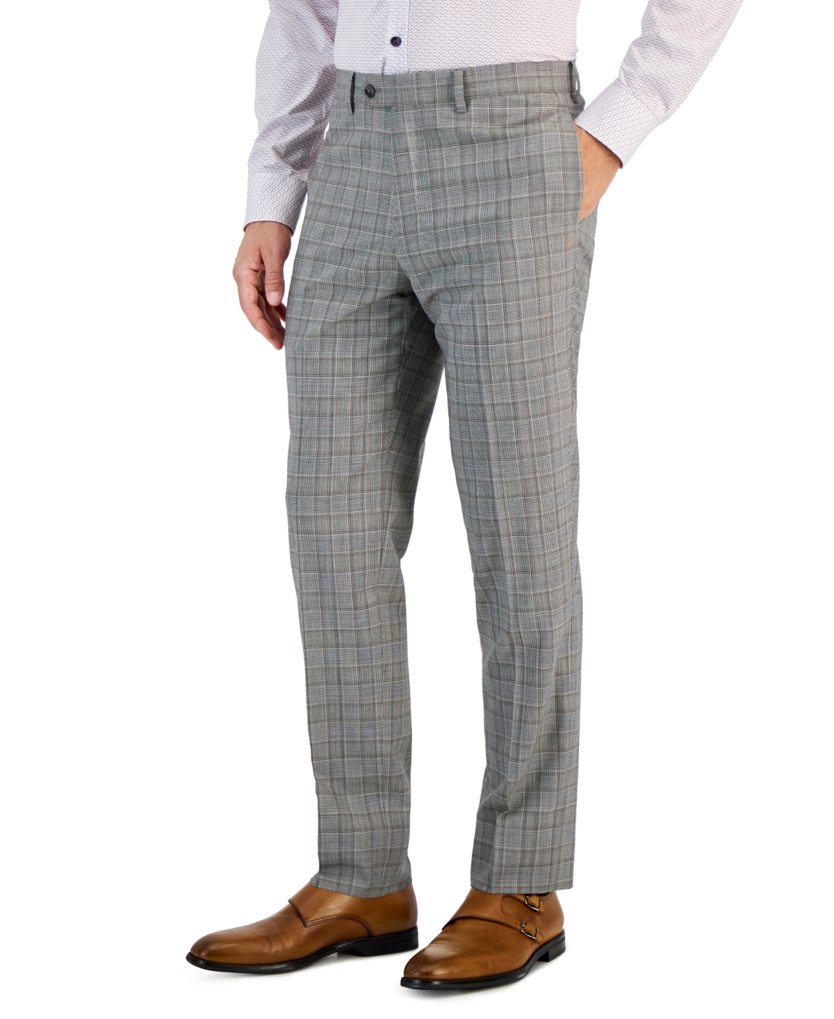 Men's Slim-Fit Plaid Wool Suit Separate Pants - Brown