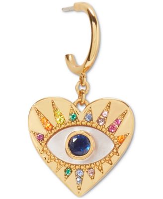 kate spade new york - Gold-Tone Multicolor Cubic Zirconia Evil Eye Heart Charm Huggie Hoop Earrings