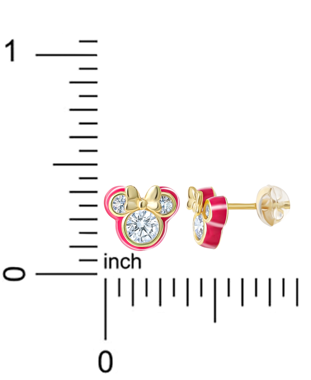 Disney Cubic Zirconia & Deep Pink Enamel Minnie Mouse Stud Earrings in 18k Gold-Plated Sterling Silver