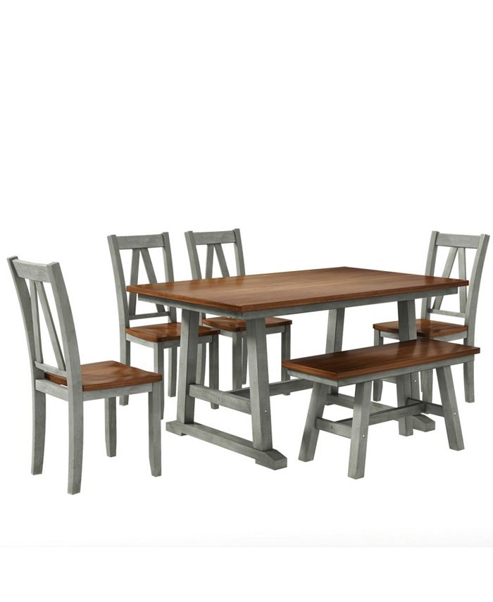Simplie Fun 6 Piece Wood Dining Table Set Kitchen Table Set with