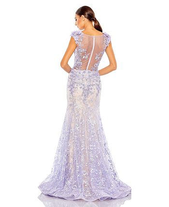 Mac Duggal Women's Embellished Cap Sleeve Illusion Neck Trumpet Gown ...