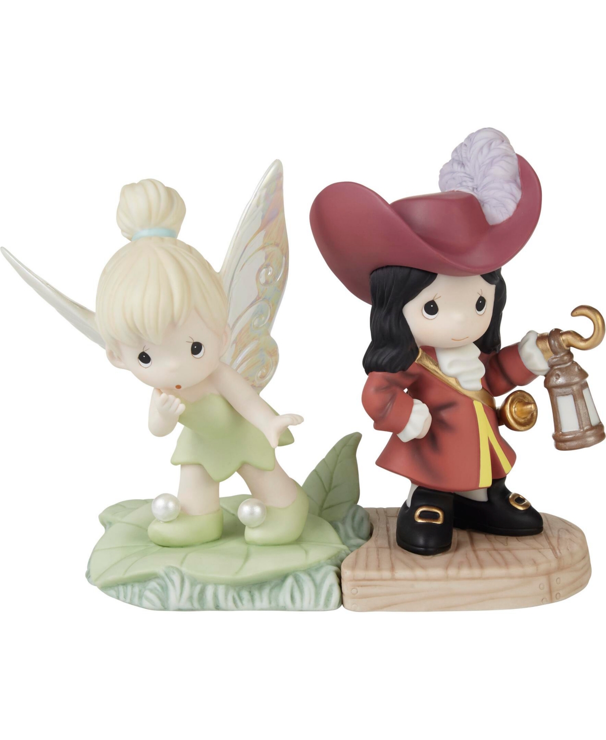 Precious Moments Life Is A Daring Adventure Disney Tinker Bell And Captain Hook 2-piece Bisque Porcelain Figurine Set In Multicolored