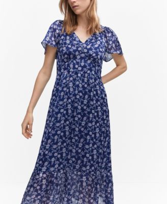 mango flowy midi dress Sky Blue Floral U Neck Sleeveless Tiered Flowy Midi Dress – Blue Zone Planet main image 1