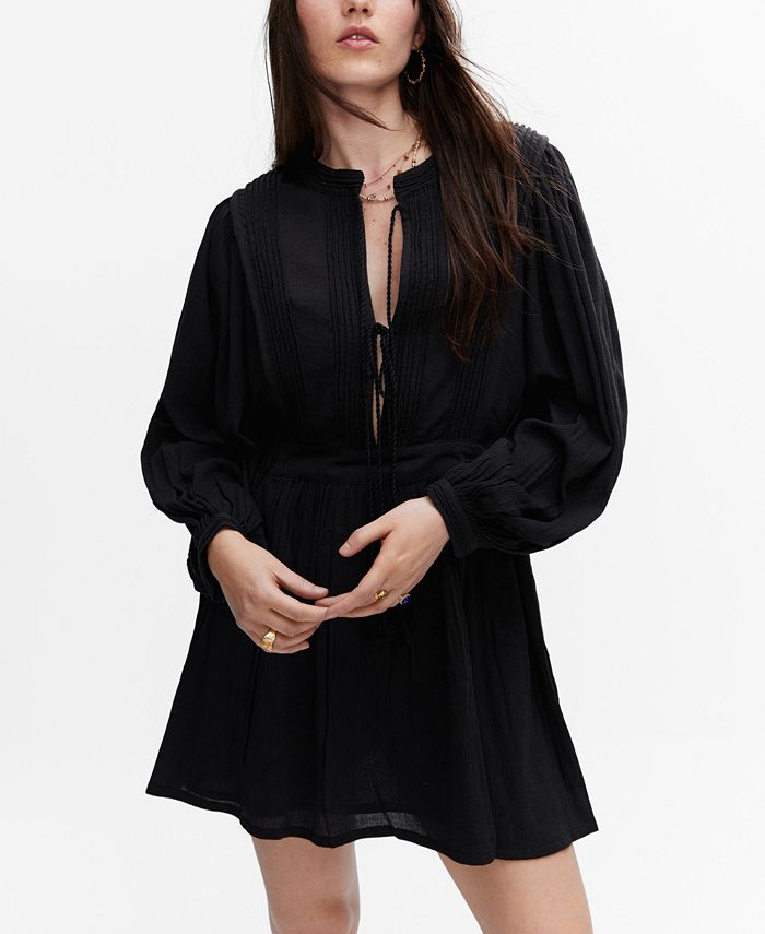 MANGO Women's Bows Detail Textured Dress Macy's