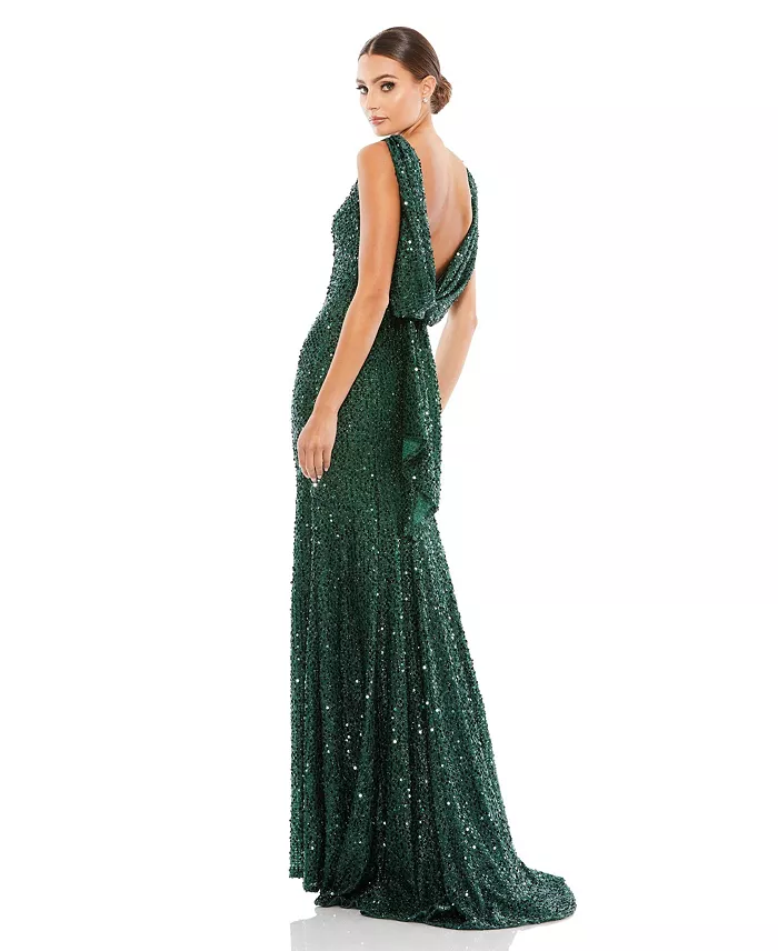 Women's Sleeveless Sequin Cowl Back Evening Gown - thumbnail 2
