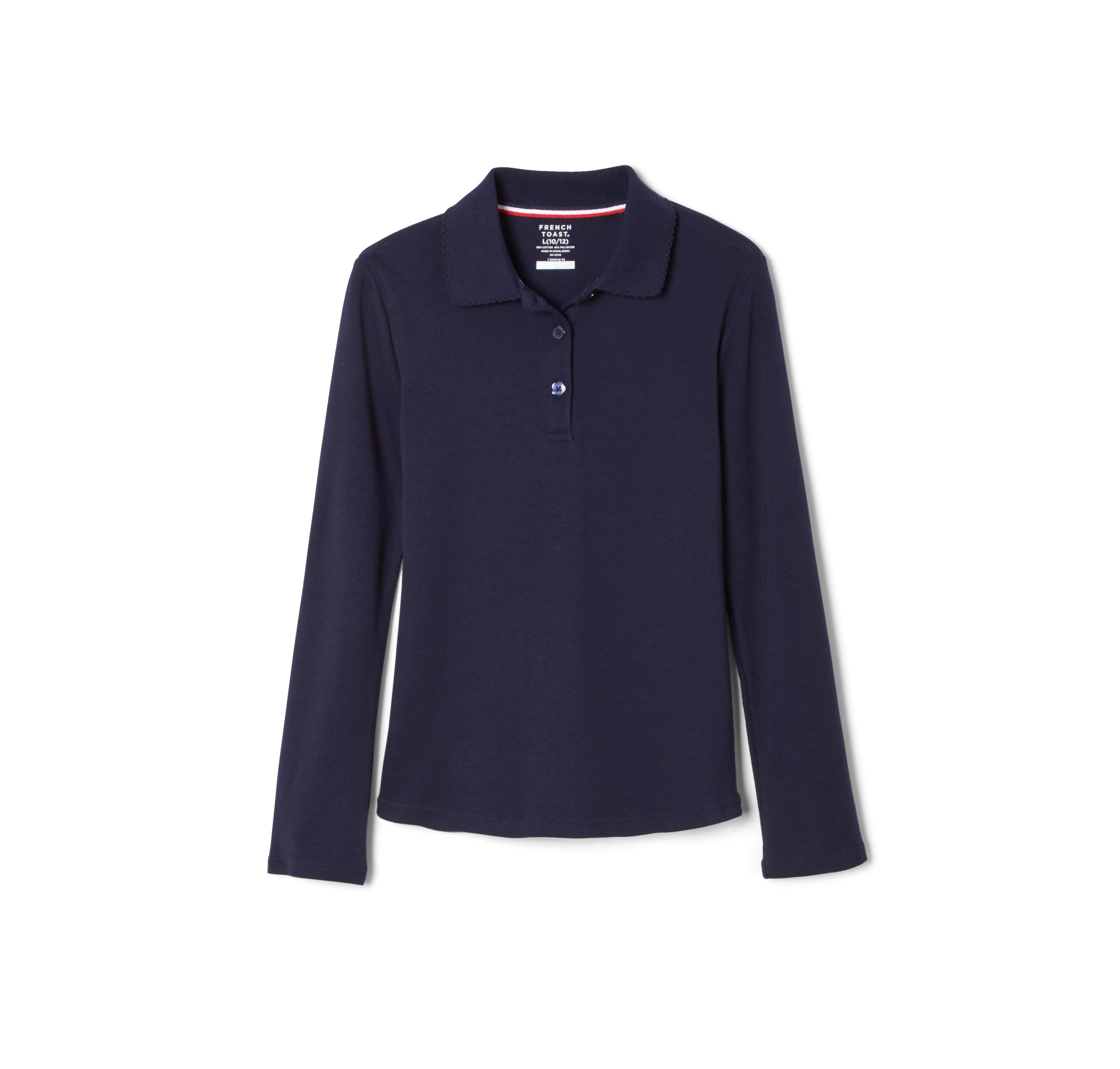 French Toast Toddler Girls Long Sleeve Picot Collar Interlock Polo Shirt