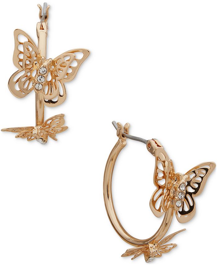 lonna & lilly Gold-Tone Pavé Butterfly Hoop Earrings - Macy's