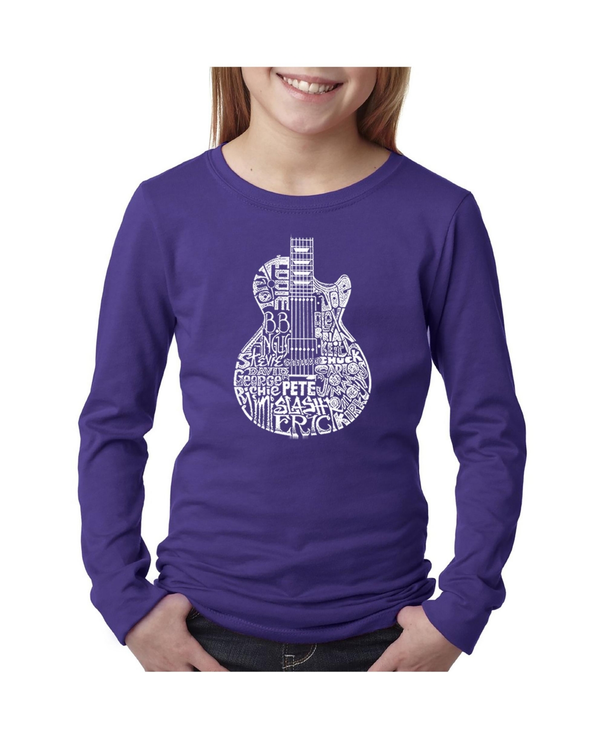 La Pop Art Big Girl's Word Art Long Sleeve T-shirt In Purple
