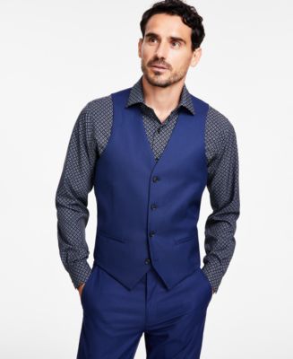 blue dress shirt with vest Savile Blue Wool Blend Suit Vest | Classic Regular Suit Vests
