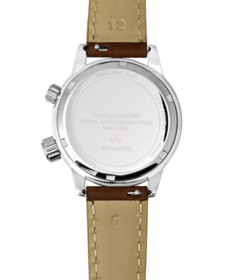 Women's Swiss WASP Tribute Tri-Time Chestnut Leather Strap Watch 33mm