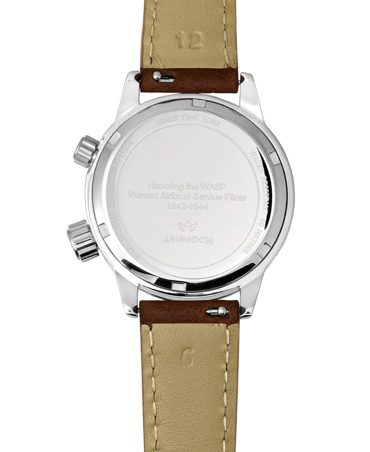 Abingdon Co. Women's Swiss Wasp Tribute Tri-time Chestnut Leather Strap Watch 33mm In White