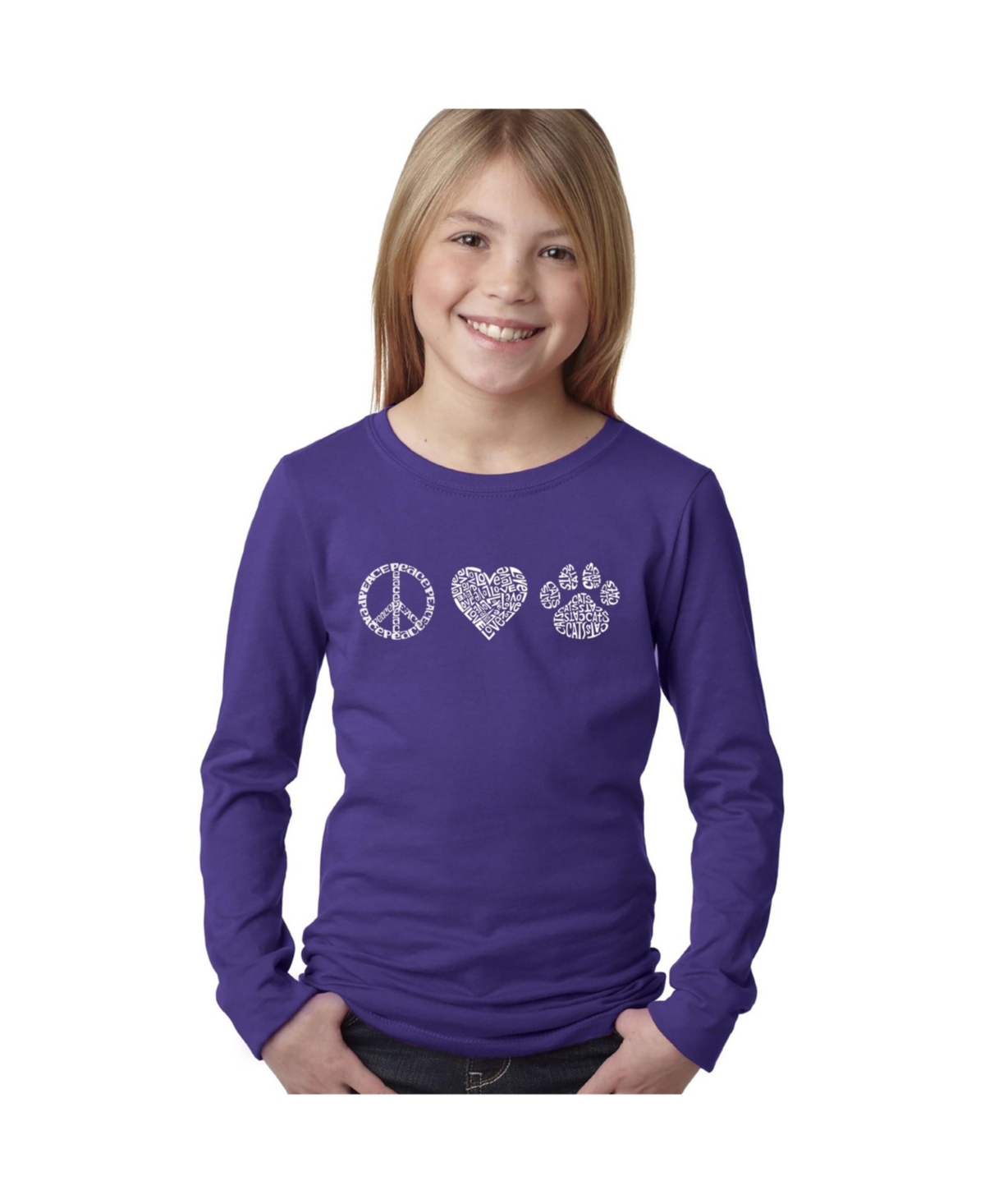 La Pop Art Big Girl's Word Art Long Sleeve T-shirt In Purple
