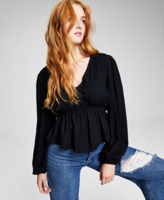 And Now This - Women's V-Neck Puff-Sleeve Top