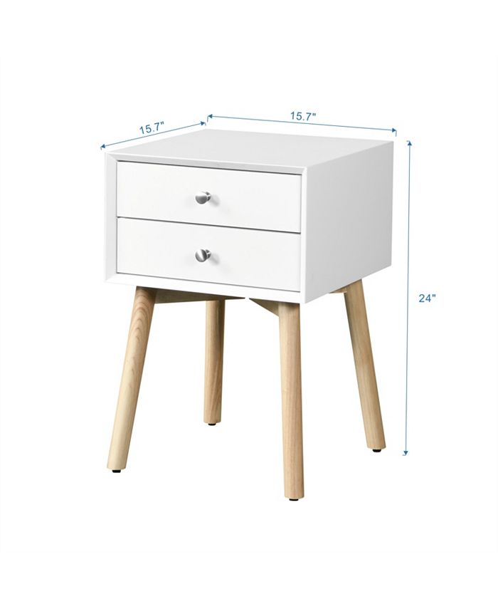 Simplie Fun Side Table, Bedside Table With 2 Drawers And Rubber Wood
