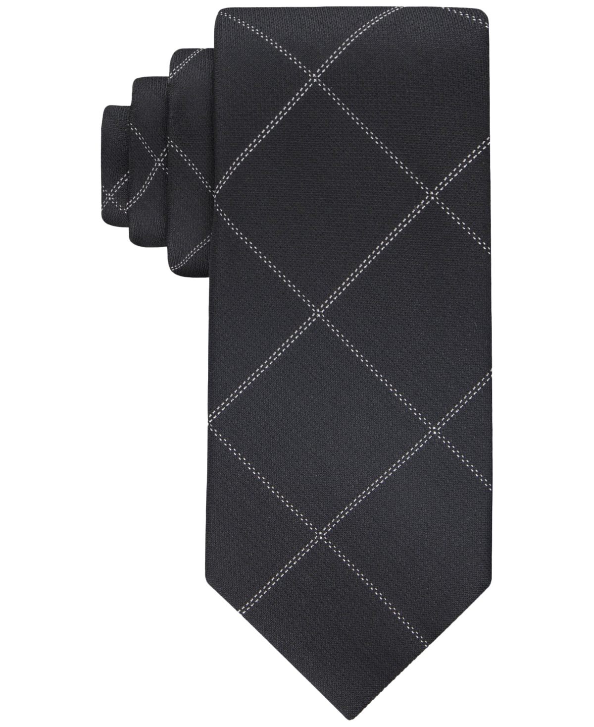 Calvin Klein Men's Stitched Windowpane Tie In Black