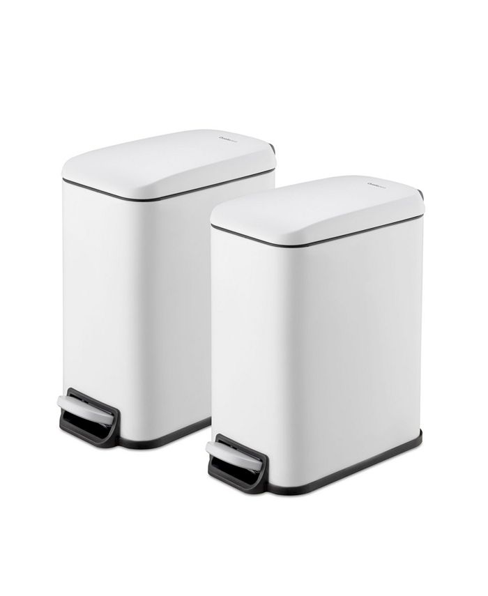 Qualiazero Two 1.3 Gallon Slim Step on Trash Can Set, 2 Pieces, Stainless Steel, Twin Pack - Silver