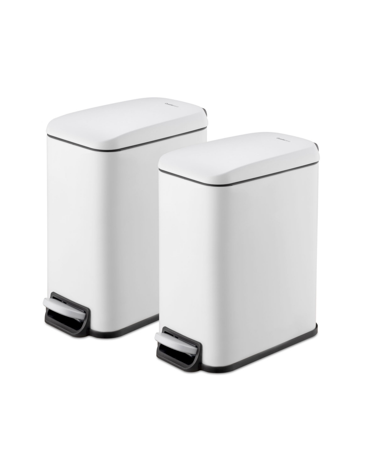 Qualiazero Two 1.3 Gallon Slim Step On Trash Can Set, 2 Pieces, Twin Pack In Matte White