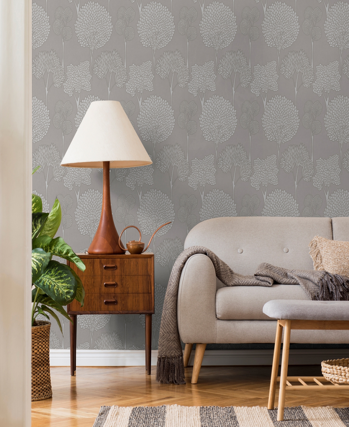 Shop Transform Serene Trees Peel And Stick Wallpaper In Neutral