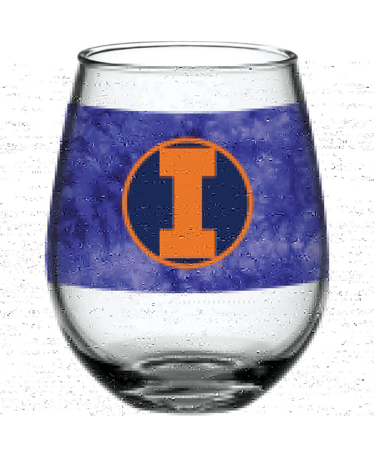 Illinois Fighting Illini Vintage-Inspired Tie-Dye Stemless Wine Glass - Blue