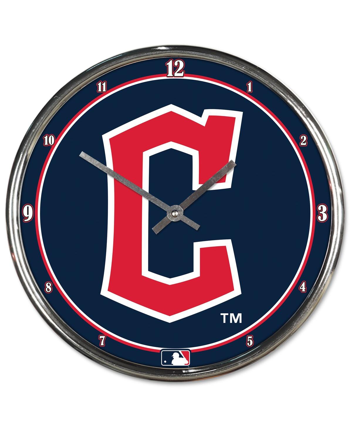 Wincraft Cleveland Guardians Round Chrome Team Wall Clock In Navy
