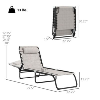 Outdoor Folding Chaise Lounge Chair Portable Lightweight Reclining Garden Sun Lounger with 4-Position Adjustable Backrest for Patio, Deck, and Poolside, Cream White
