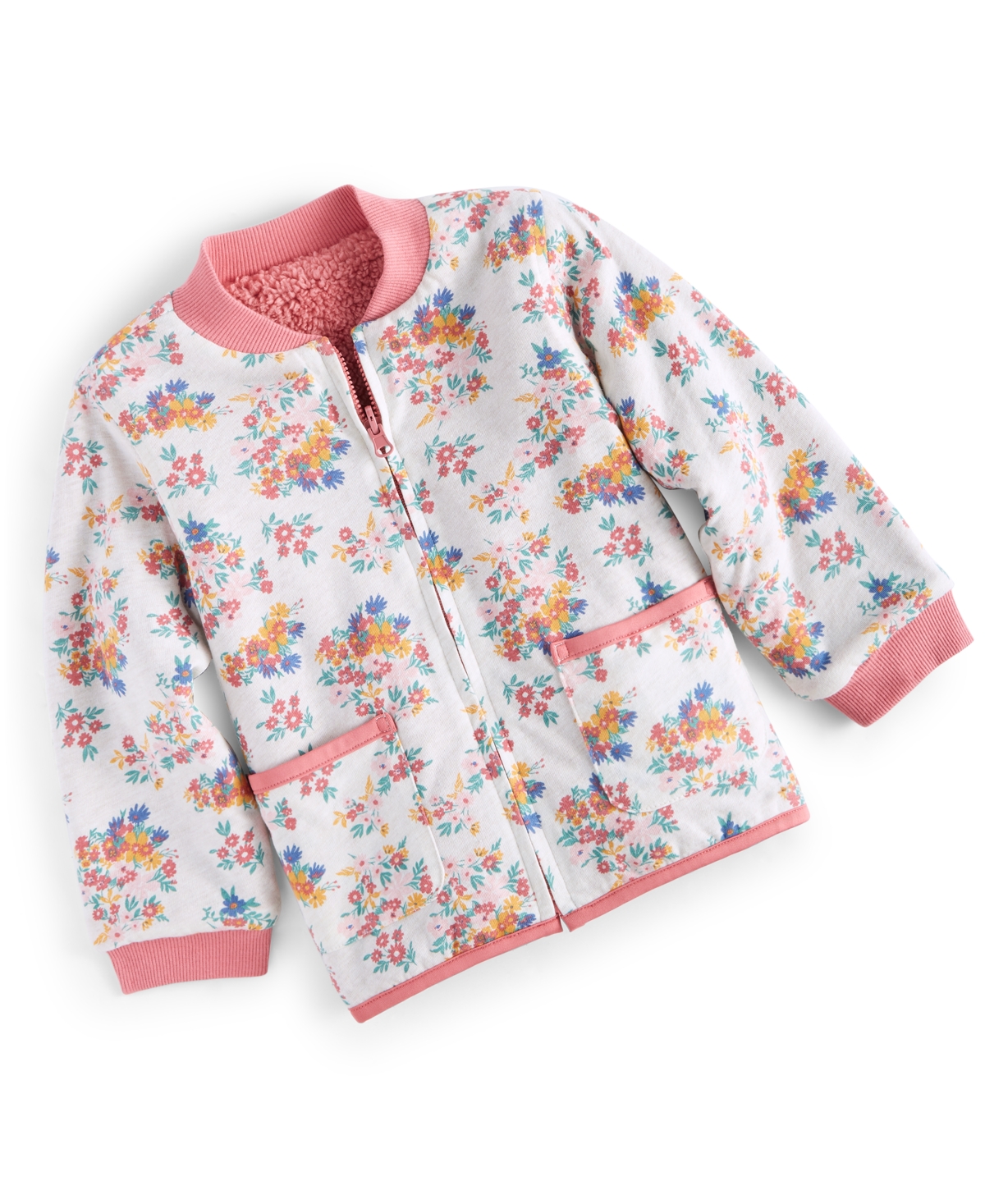 First Impressions Baby Girls Reversible Jacket, Created For Macy's In Coastal Coral