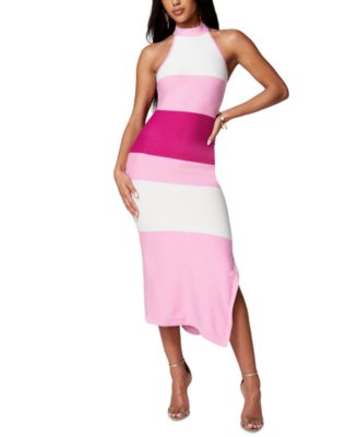 Bebe - Juniors' Halter-Neck Side-Slit Ribbed Midi Dress
