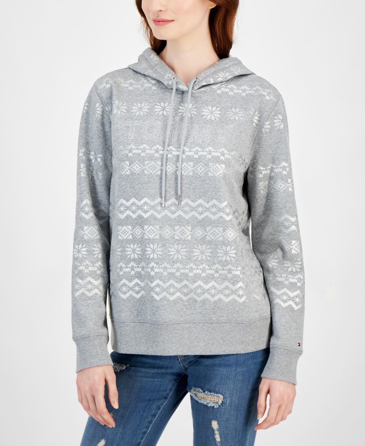 Tommy Hilfiger Women s Foiled Printed Fair isle Hoodie In Stone