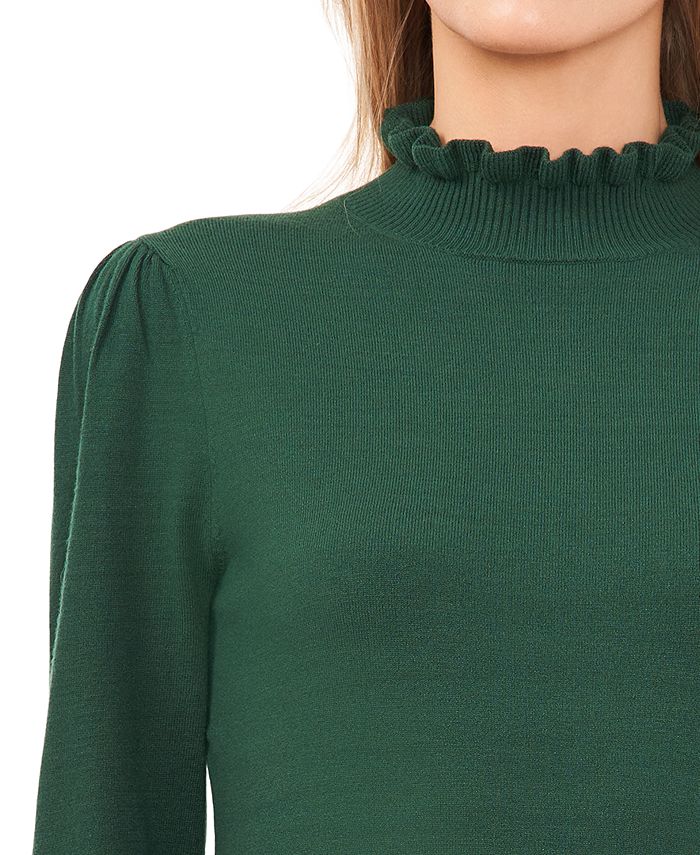Cece Women's Red Long Sleeve Puff-Sleeve Crew Neck Sweater Size M