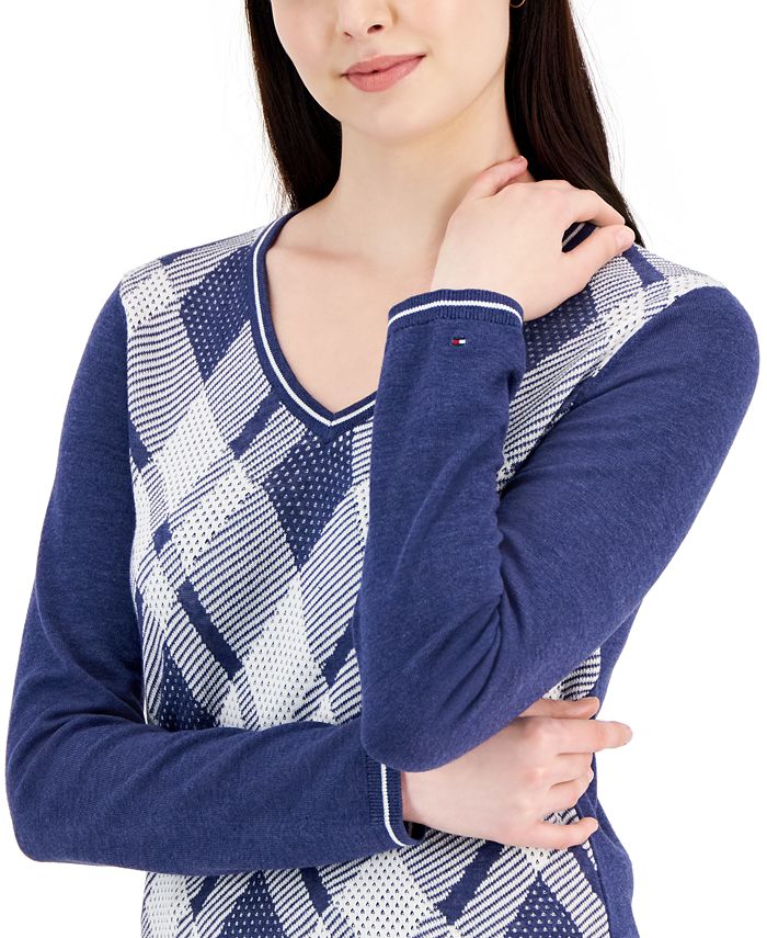 ANNE KLEIN Womens Black Argyle Long Sleeve Turtle Neck Sweater main image 0