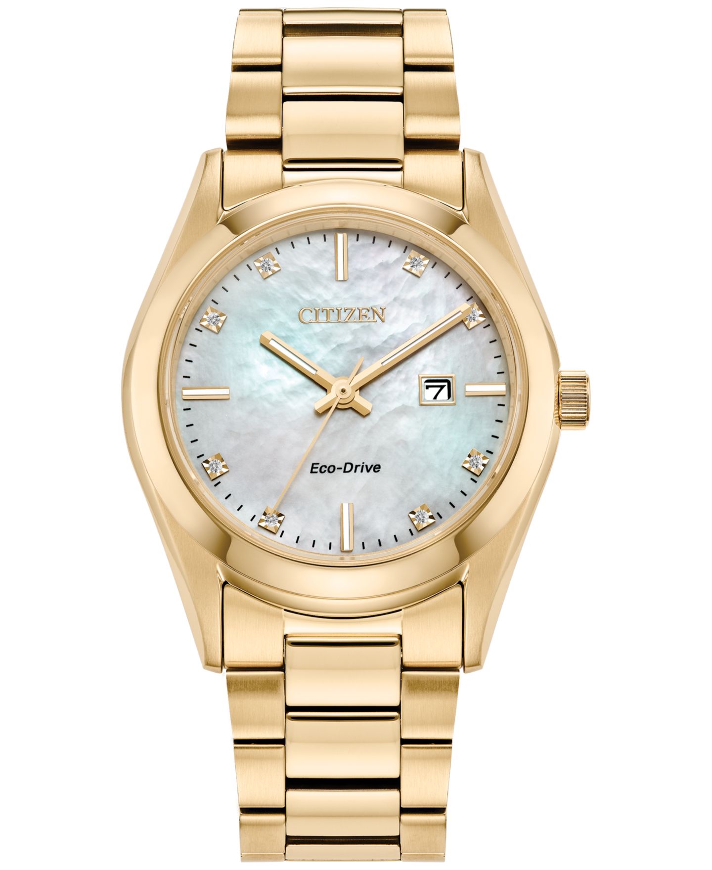 Женские часы Citizen Eco-Drive Sport Luxury Diamond Accent Gold-Tone Stainless Steel Bracelet Watch 33mm — фото 1