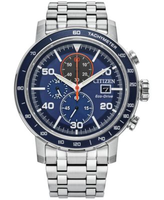 Eco Drive Men s Chronograph Weekender Stainless Steel Bracelet Watch 44mm