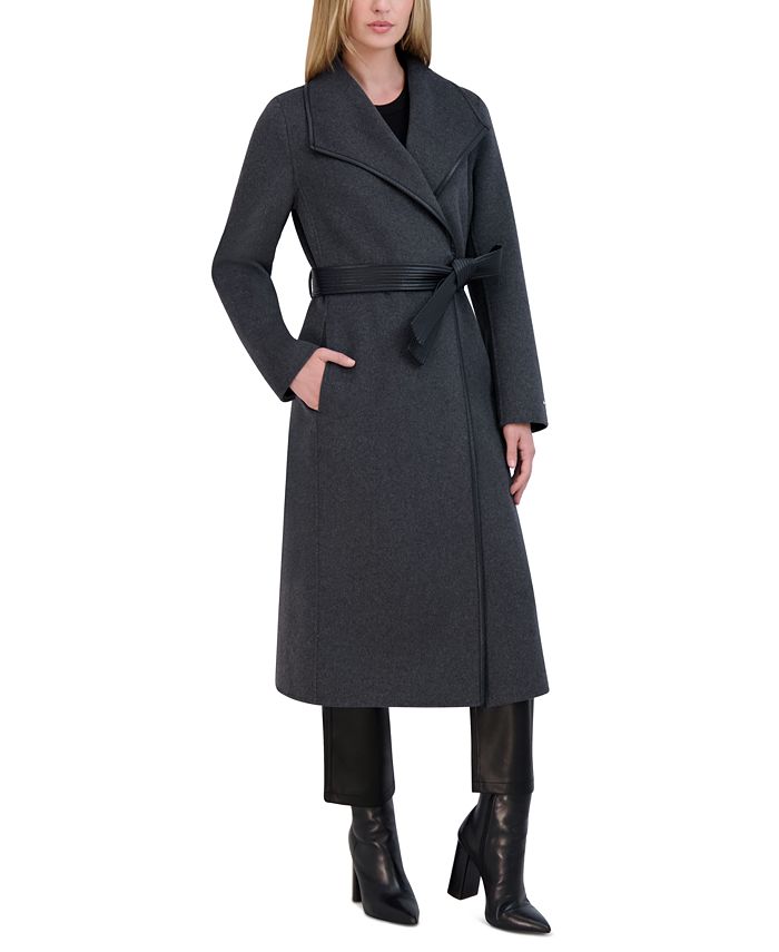 Tahari Womens Wool Blend Belted Wrap Coat Macy's