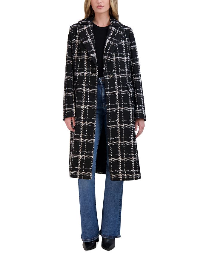 Black and white clearance plaid women's coat