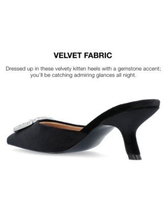Women's Rishie Ornamented Kitten Heel Velvet Mules