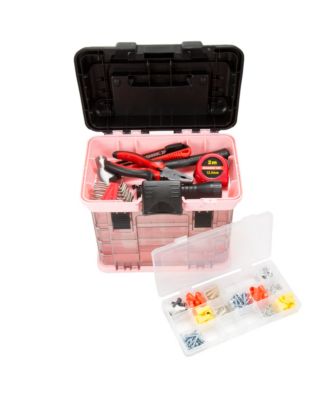 Portable Tool Box with Drawers - Durable Parts Organizer with 4 Compartments for Hardware, Tackle, Beads, Accessories, and More by (Pink)