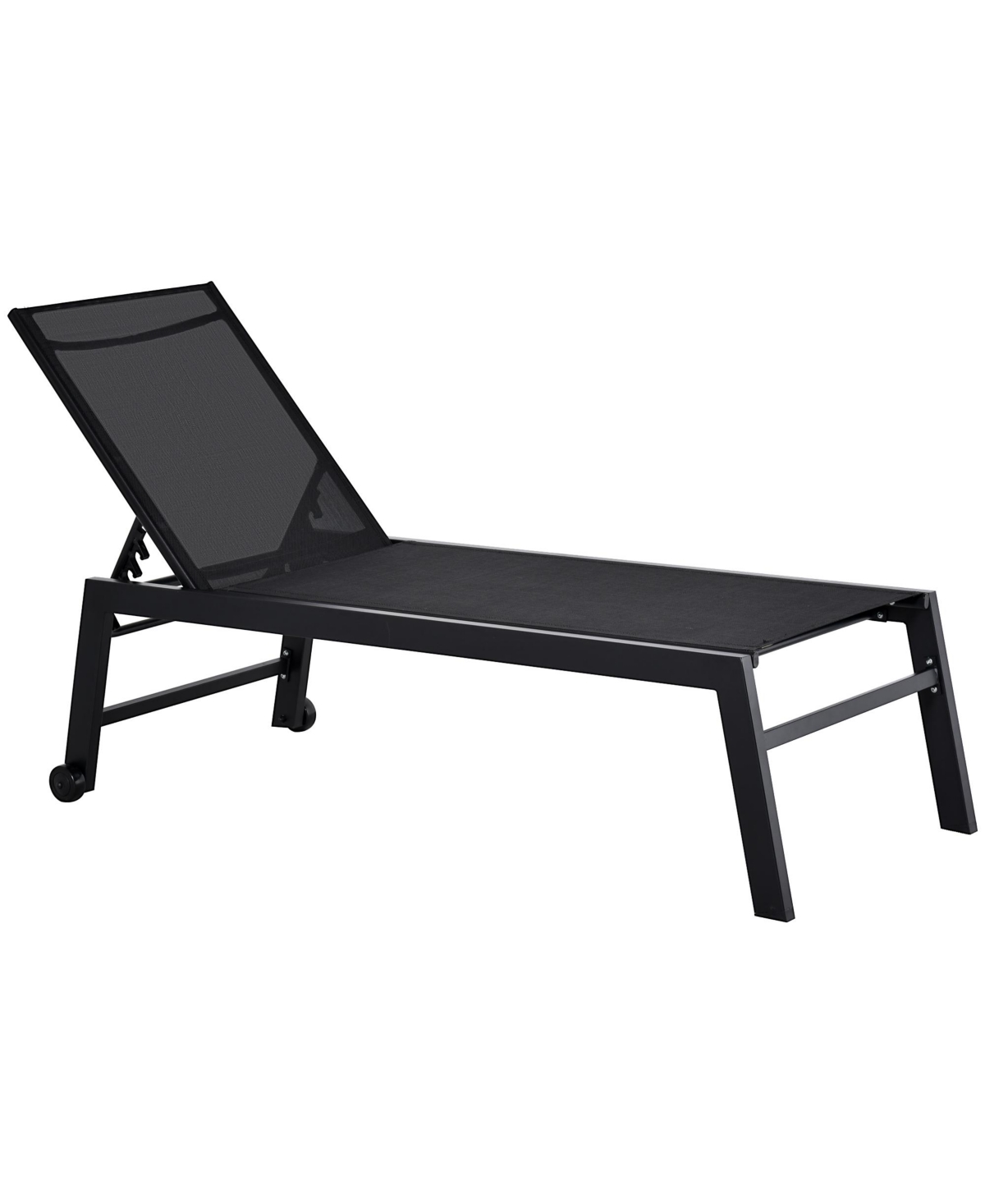 Outsunny Patio Garden Sun Chaise Lounge Chair with 5-Position Backrest, 2 Back Wheels, & Industrial Design,- Black