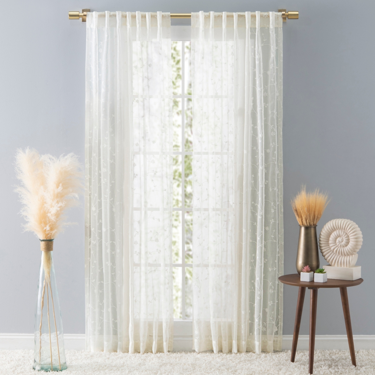 Ricardo Sheer Blossom Rod Pocket with Back Tab Curtain Panel 51"W x 84"L