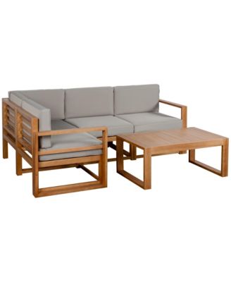5pc Patio Furniture Set, Wood Sectional Sofa Cushions, Table,